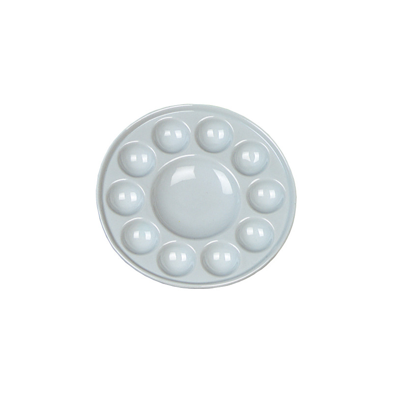 Palette Plastique Ronde 10 Alvéoles Tri Star - Diamètre 17,5 Cm, Blanche, Pour Peinture, Mélange Couleurs